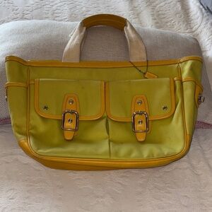 BNWOT Vintage Garden Tote by Coach Lime Green & Yellow Leather Needs Cleaning